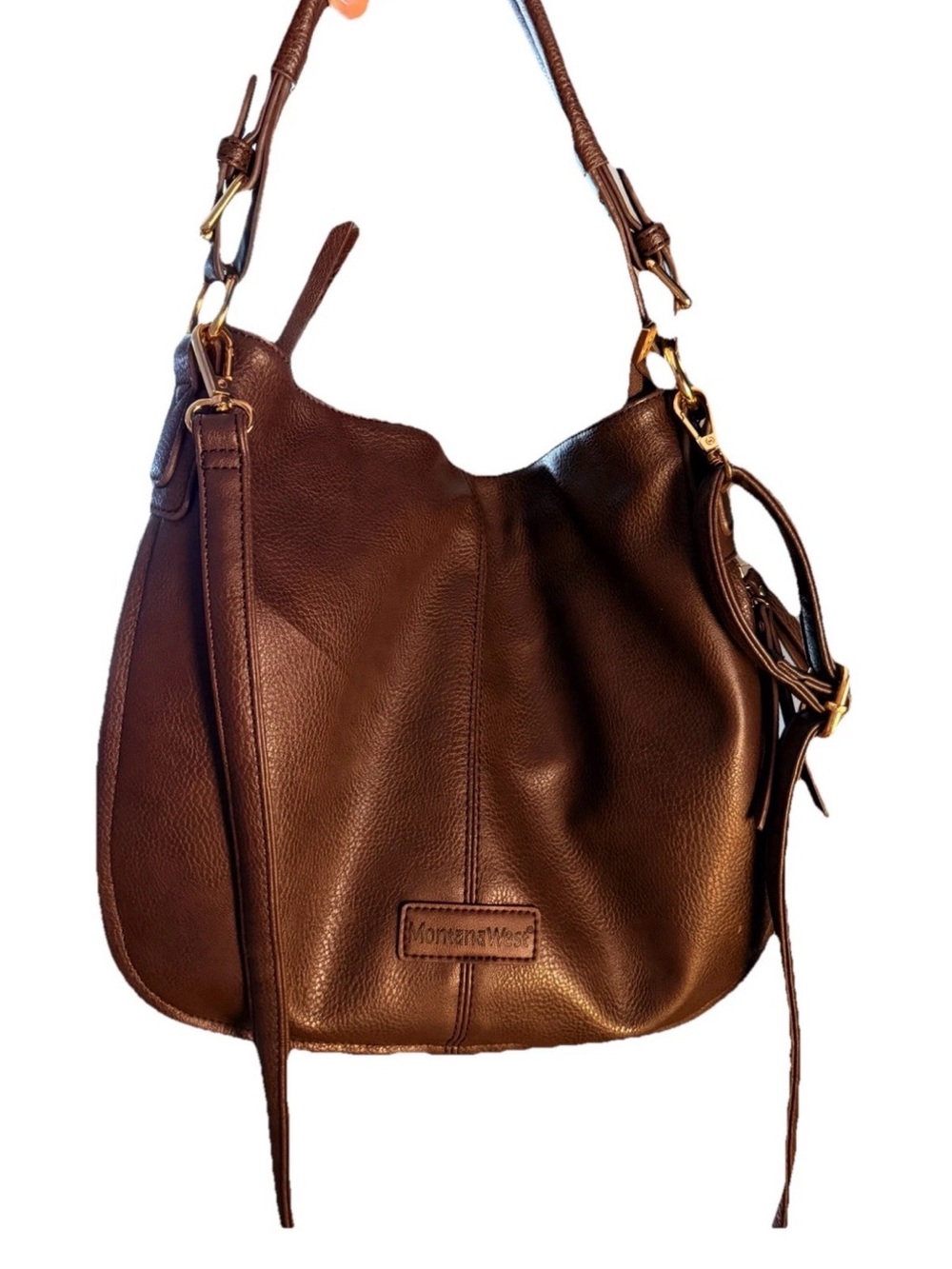 Montana West Brown Leather Shoulder Bag with Gold-Tone Accents